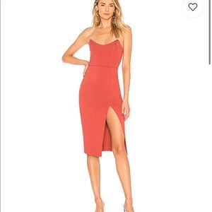 Strapless High Slit Midi Dress in Dusty Rose